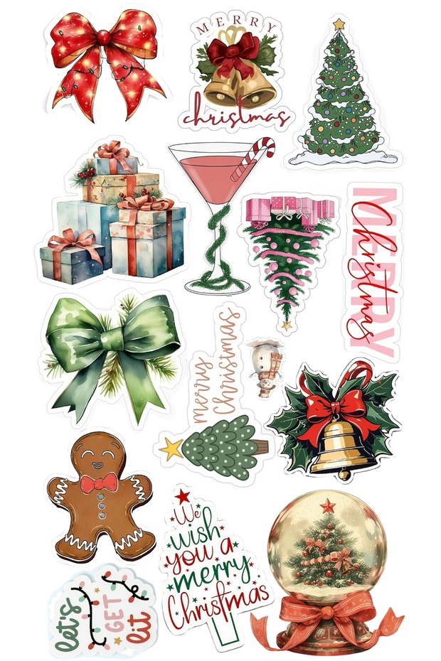Christmas Themed Sticker Set – Merry Christmas Mixed Design – Waterproof