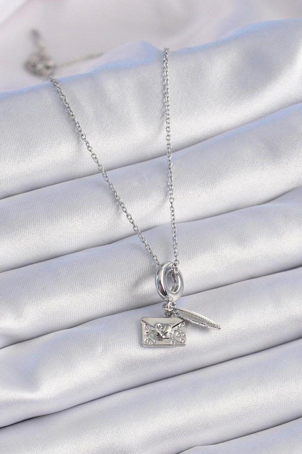 316L Steel Silver Color Heart Detail Letter Figure Charm Model Women's Necklace