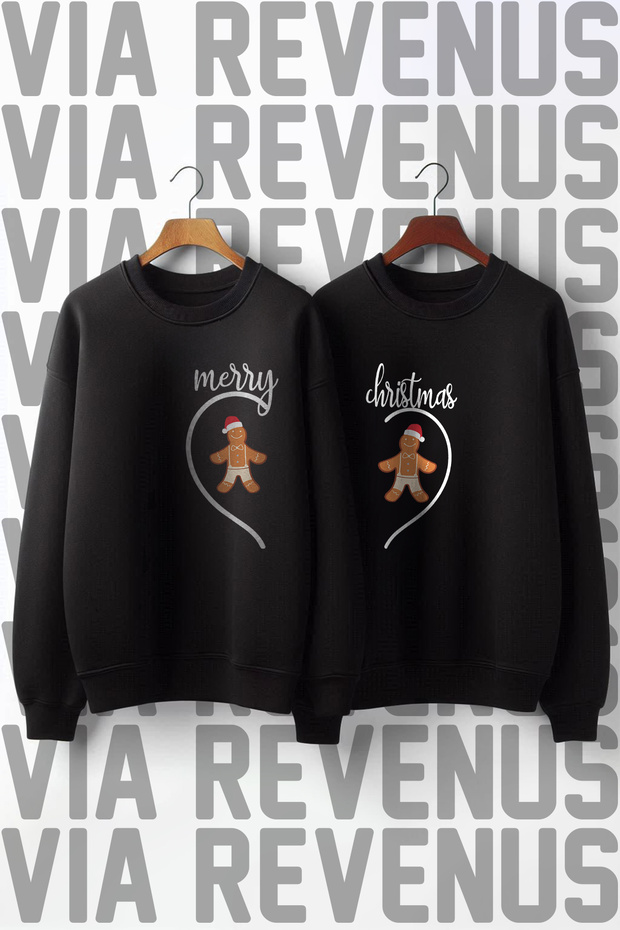 Merry Christmas Cookie New Year's Eve Christmas Printed Crew Neck 3 Thread Ş Fleece-Lined Lover Combination Sweatshirt