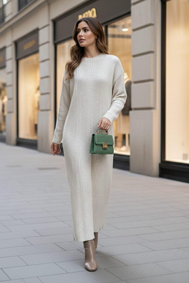 Uzun Triko Elbise - 1