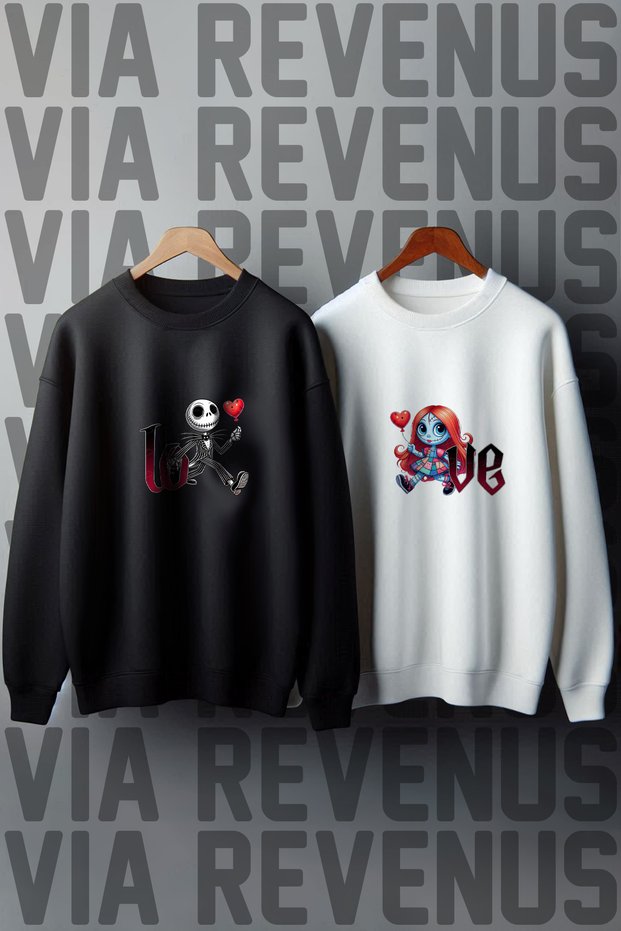 Nightmare Love Printed Crew Neck 3 Thread Fleece-Lined Lover Combination Sweatshirt