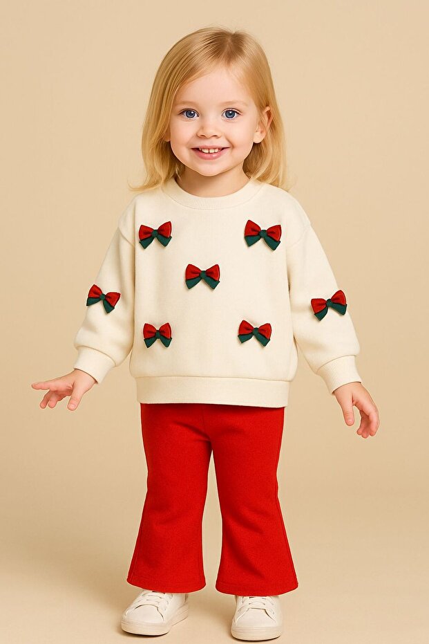 Girl's Top and Bottom Set / Bowknot Christmas Top and Bottom Combination