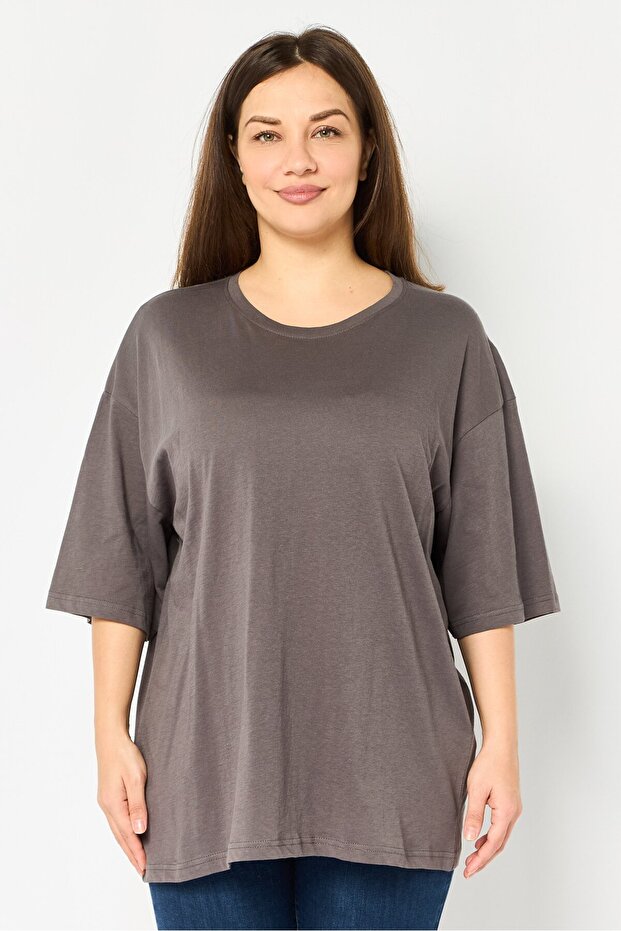Women Crew Neck Short Sleeve Plain T-shirts, Ash