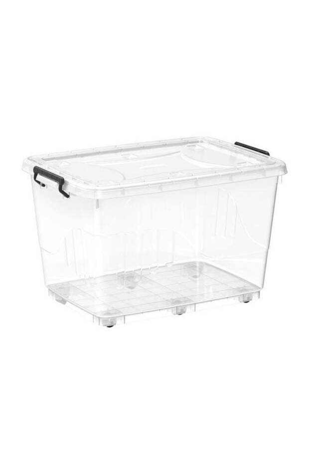 82L Clear Plastic Storage Box With Wheels & Lockable Lid (Transparent)