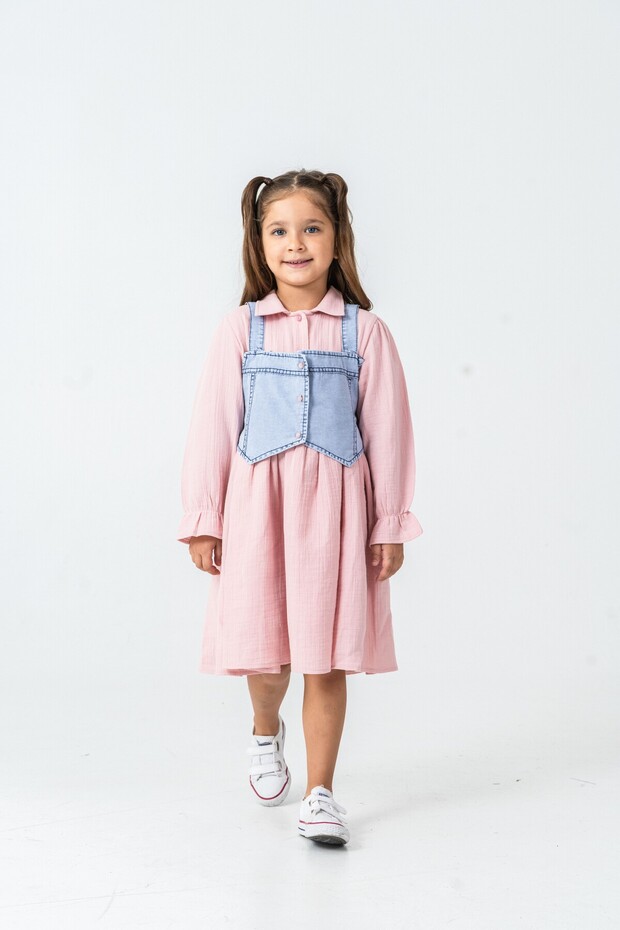 Girl's Jean Detailed Casual Dress (2-9 Years)
