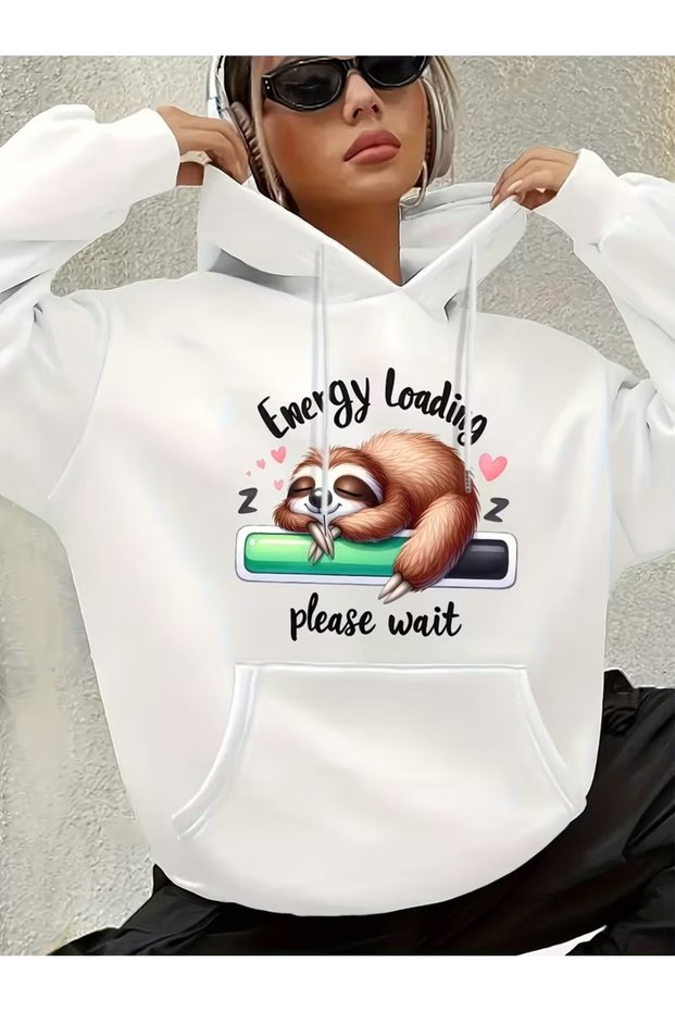 Cartoon Cats Printed Kangaroo Pocket Hooded Sweatshirt,