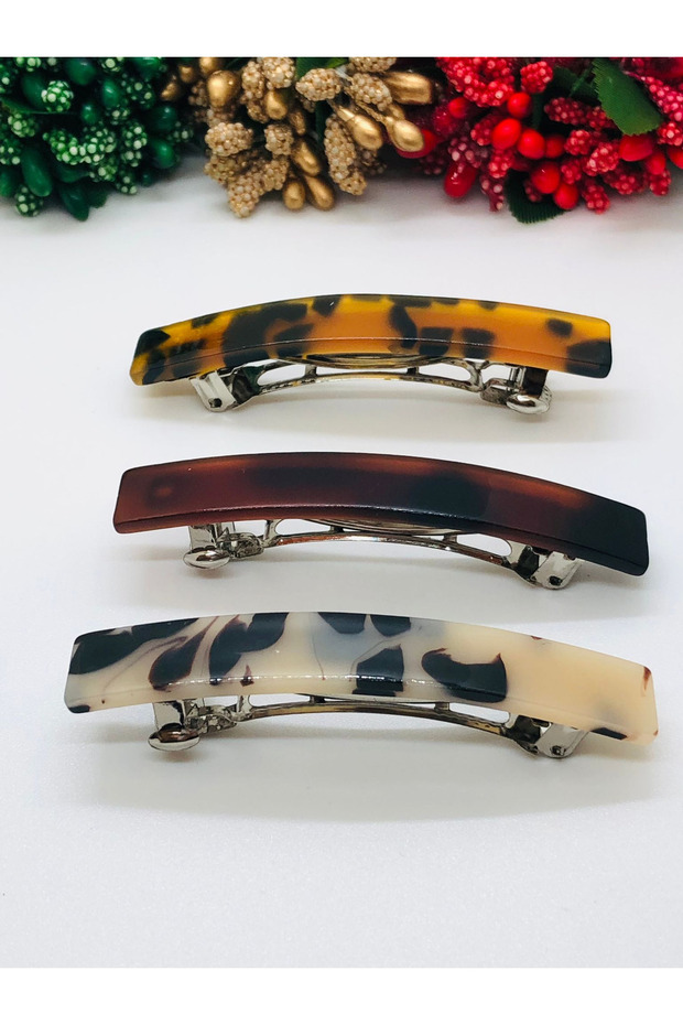 Leopard Patterned Acrylic Automatic Buckle Medium Size 7 cm 3-Piece - 5