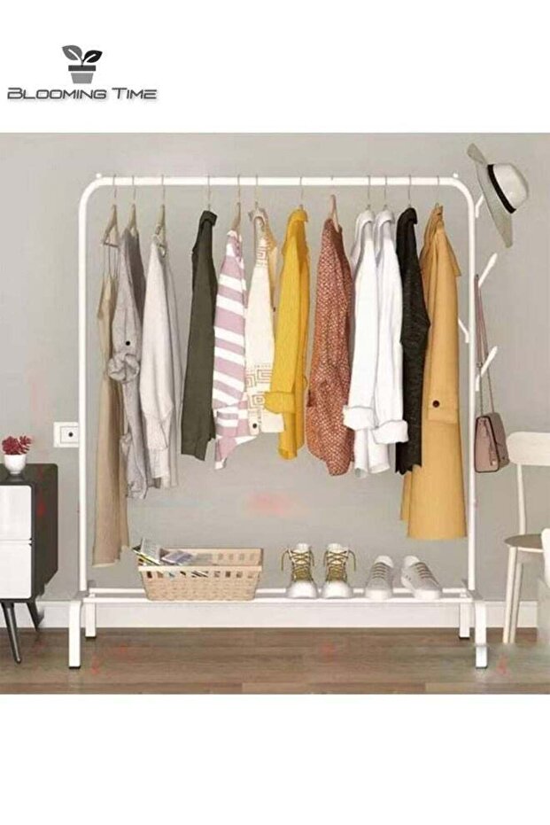 Clothes Drying Rack And A Layer Of Shoe Rack White 110x40x150cm