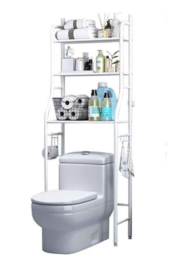 Storage Rack Above The 3 Layer Toilet, Simple Storage, Large Space Capacity, White
