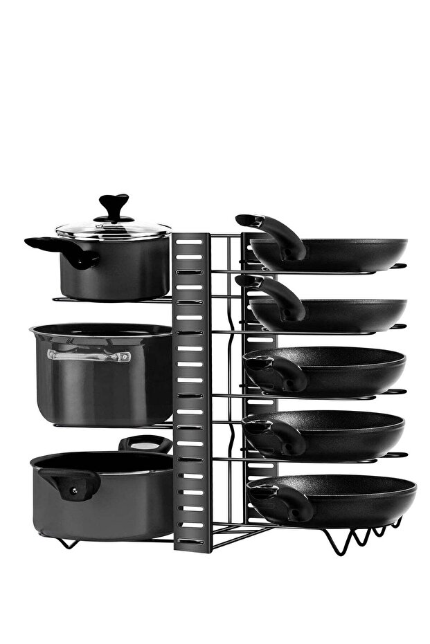 Pot Rack Organizer, 8-Tier Adjustable Pot and Pan Organizer, Black