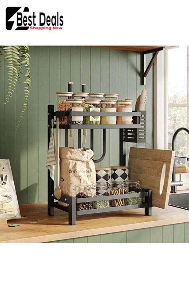 2-Layer Seasoning Storage Rack, Can Hold Knives, Chopsticks And Cutting Boards, Black
