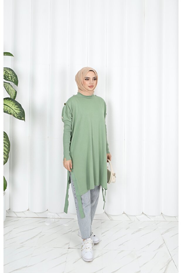 Button Detailed Mercerized Tunic