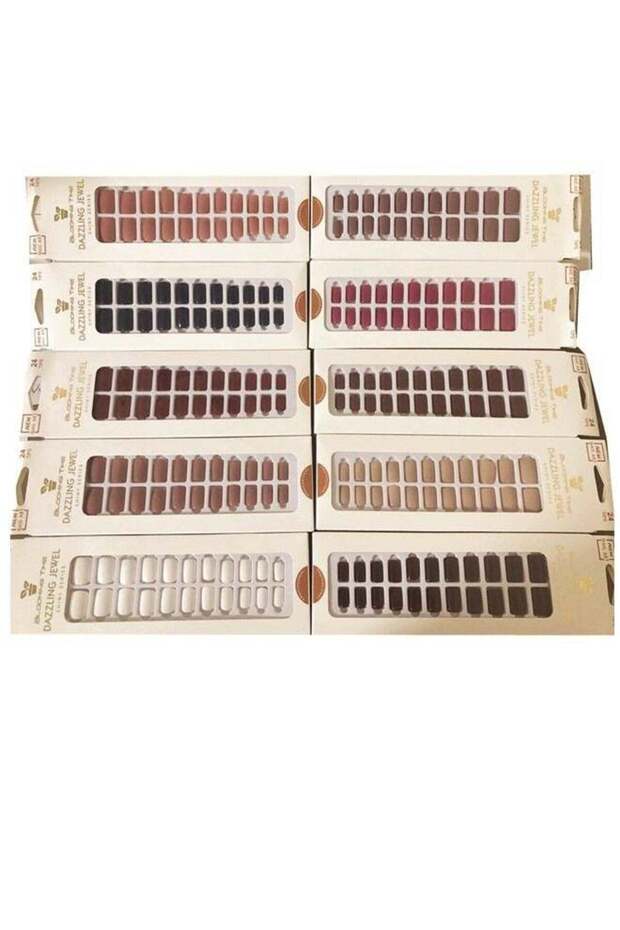 10 Pack Multicolour Reusable Stick-On Nails Shiny Full Cover Press-On False Tips