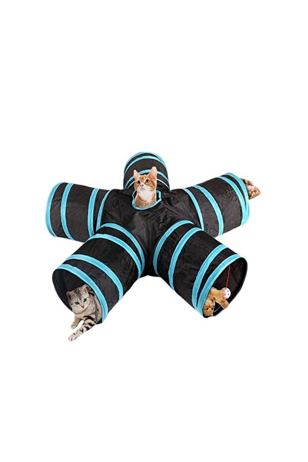 5-Way Foldable Tunnel Toy For Pet Black/Blue 31x4x31centimeter