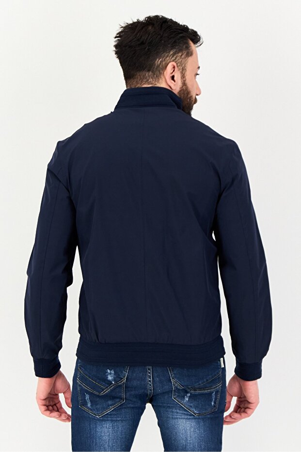 جاكيت بومبر رجالي سادة، أزرق داكن - 3