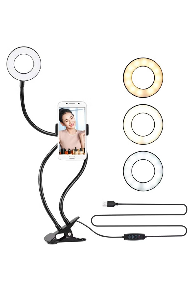 حامل عدسة الهاتف الذكي مع ضوء سيلفي LED طويل مع اتصال USB متوافق مع iPhone وAndroid