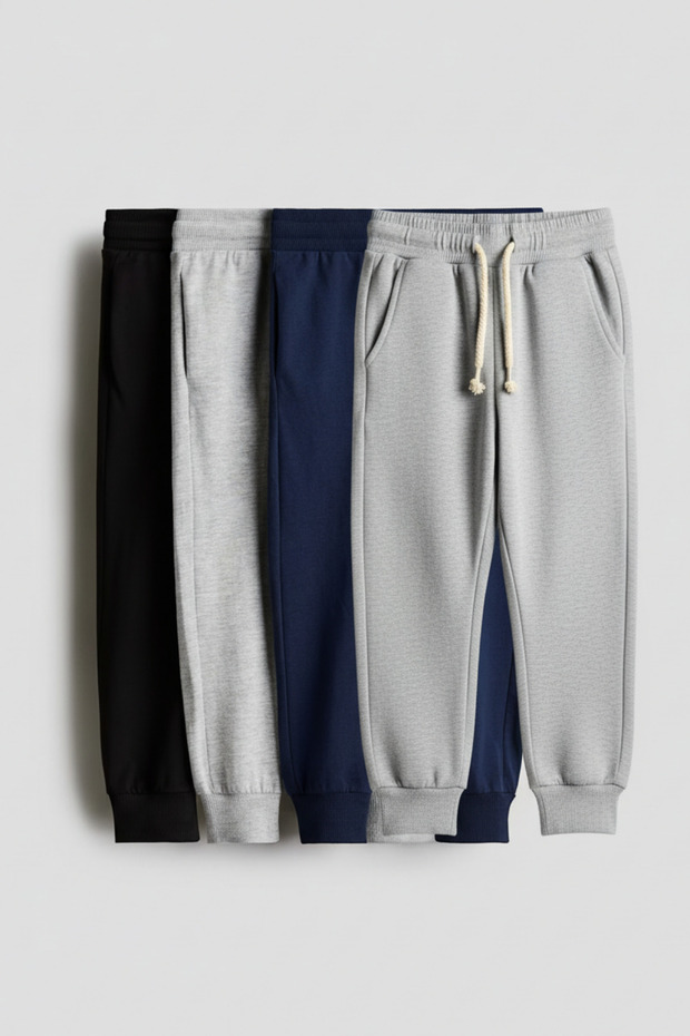 Unisex Children's Cotton 4-Piece Sweatpants Set – Black, Light Gray, Navy Blue, Melange Gray