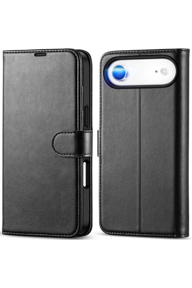 iPhone 17 Air Case 360 Full Coverage Leather Textured Flip Wallet Stand with Card Holder and Detachable Clip