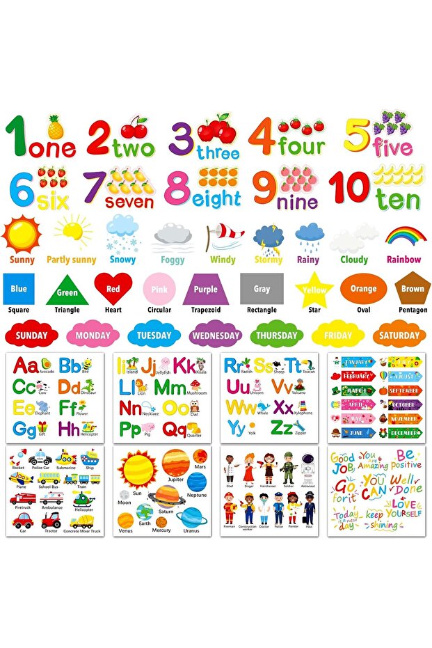 Alphabet Numbers Wall Decals 12 Sheets - Colorful Learning Educational Peel & Stick Wall Stickers