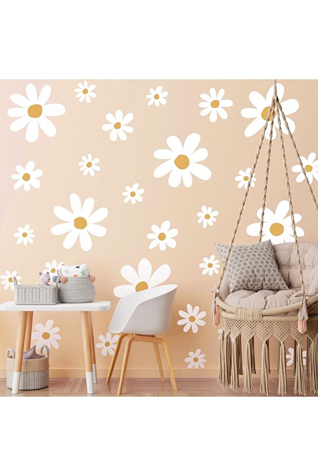 12 Sheets Daisy Vinyl Wall Decals – White Daisy Peel and Stick Floral Stickers (Cute Style
