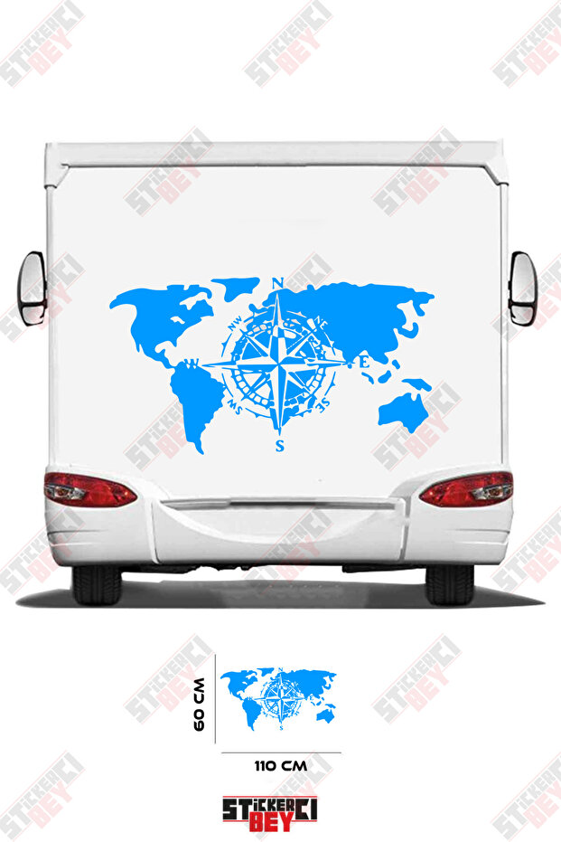 World Map Compass Patterned Caravan Sticker Coating - 1