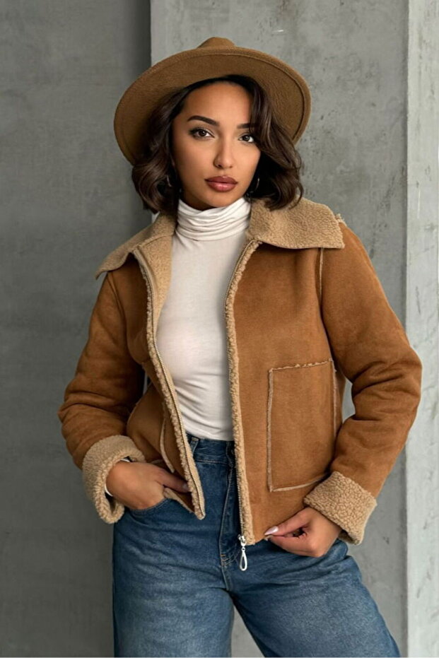Suede Plush Coat - Tan Brown | | F1856