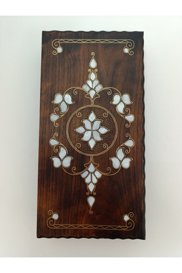 Mother of Pearl Inlay Filigree Embroidered Handcrafted Medium Size Wooden Backgammon - Light Color (20X40 cm)