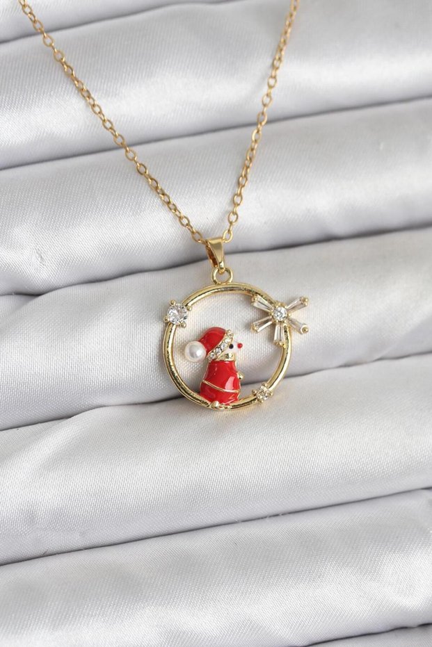 316L Steel Chain Gold Zircon Stone Christmas Theme Women's Necklace