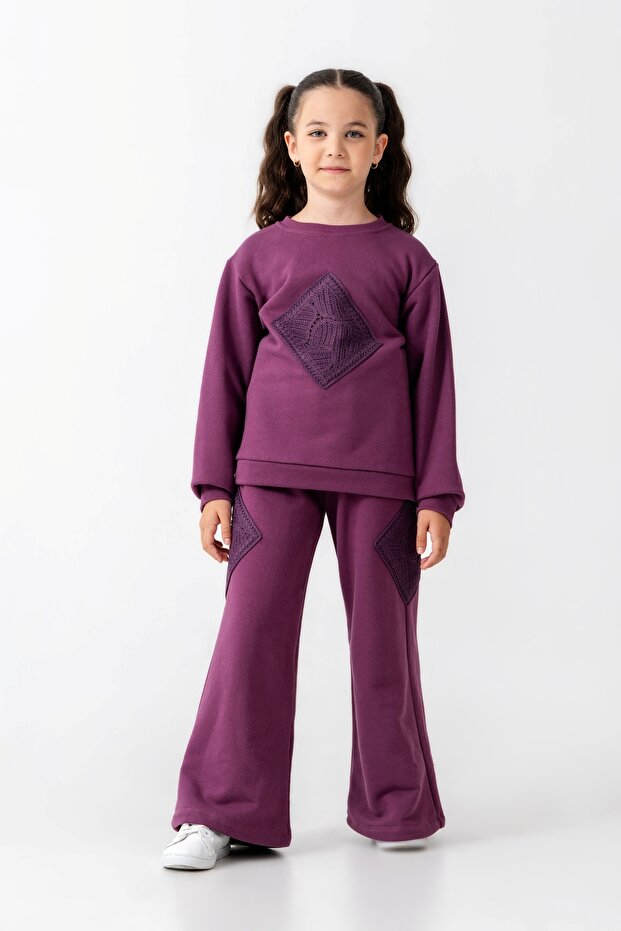 Girl's Knitted Flared Piece Tracksuit Set, Ages 6-9