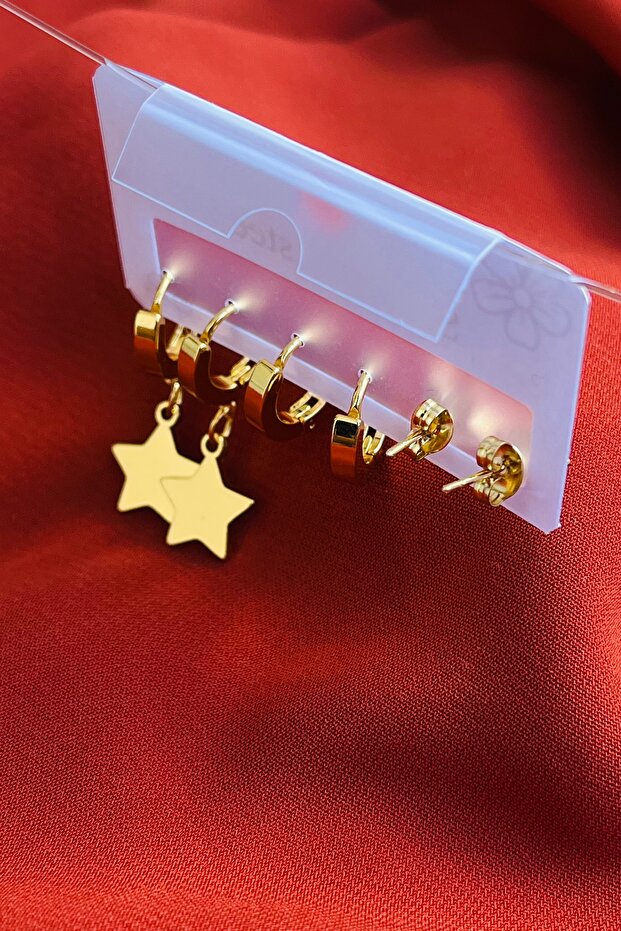 3lü Set Kadın Çelik Küpe - 5