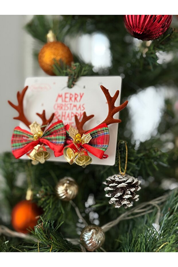 2-Piece Suede Christmas Reindeer Antler Hair Clip with Bell