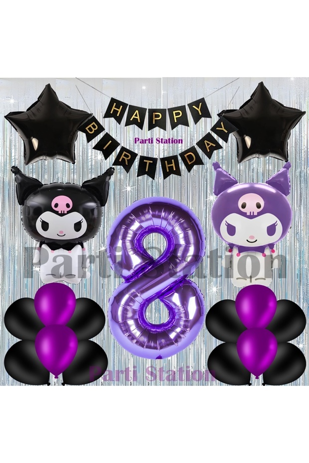 Kuromi Concept 8Th Birthday Balloon Set with Curtain and Purple Number Balloons