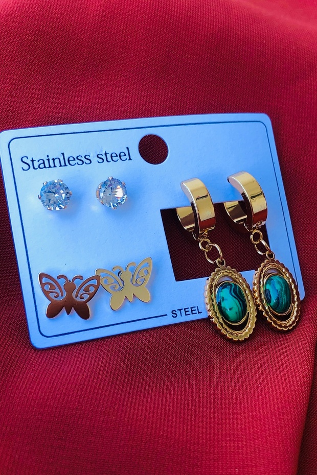 3lü Set Kadın Çelik Küpe - 4