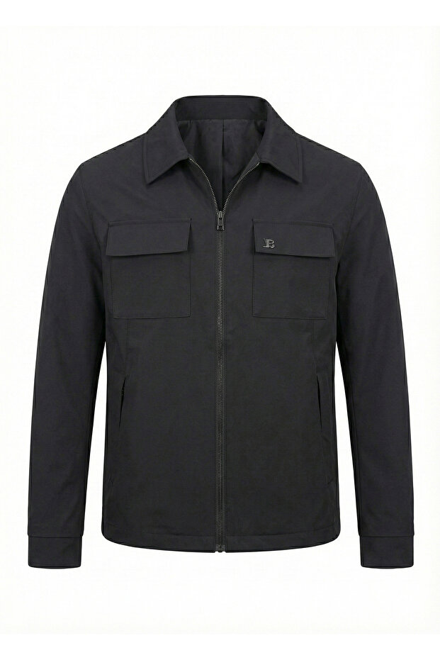 Göğüsten Çift Cepli Erkek Mevsimlik Mont Siyah - 2