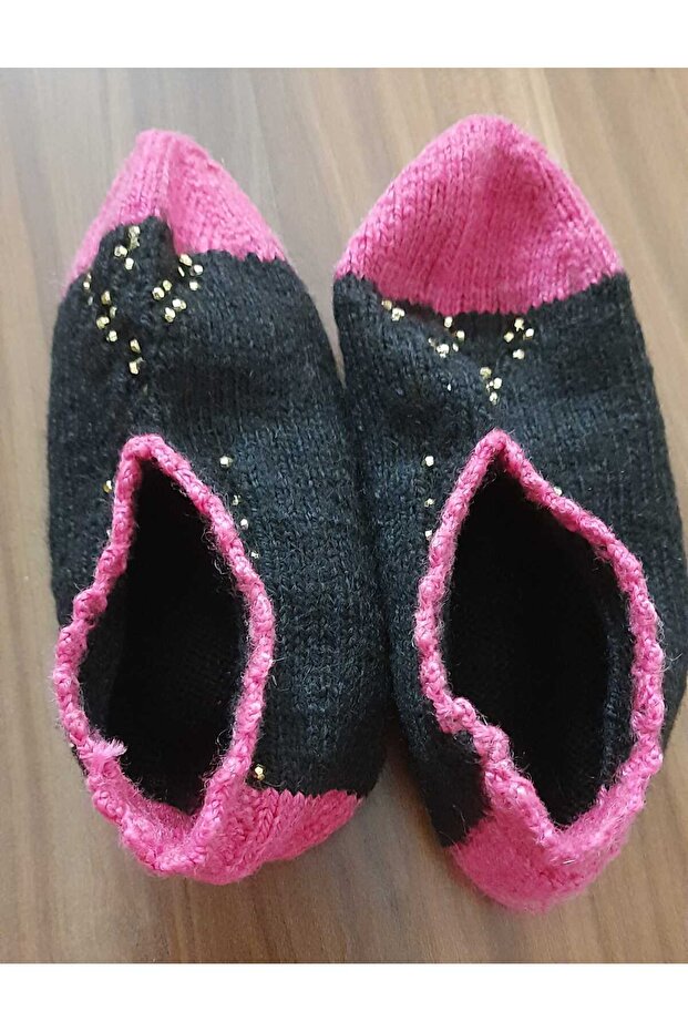 Women's Orlon Wool Yarn Handmade Knitted Patterned House Slippers Booties