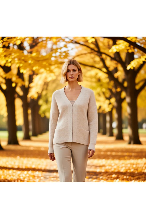 Women's Wide Fit Soft Textured Corded Fabric Knitwear Cardigan Pocket Detail Comfortable Stylish Daily Wear Sports