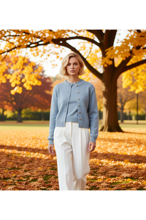 Women's Crew Neck Plain Pattern Knitwear Cardigan Blouse Set Comfortable and Stylish Look Functional