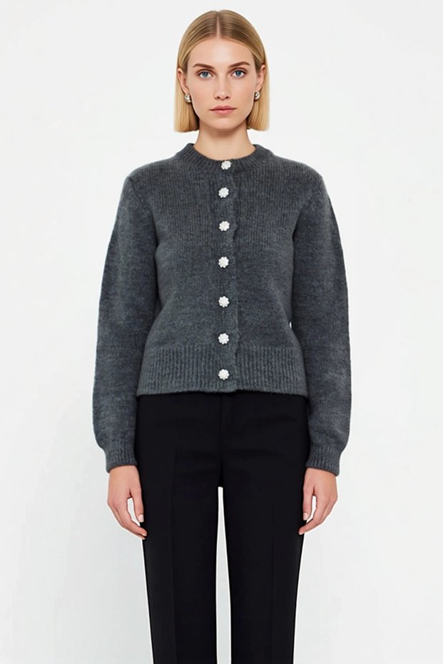 Women's Soft Textured Jewel Button Crop Knit Cardigan, an Elegant Choice Offering Everyday Chic and Comfort