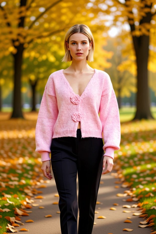 Women's Regular Fit V-Neck Balloon Sleeve Rose Detail Crop Knit Cardigan Offers Elegance with Its Soft Texture