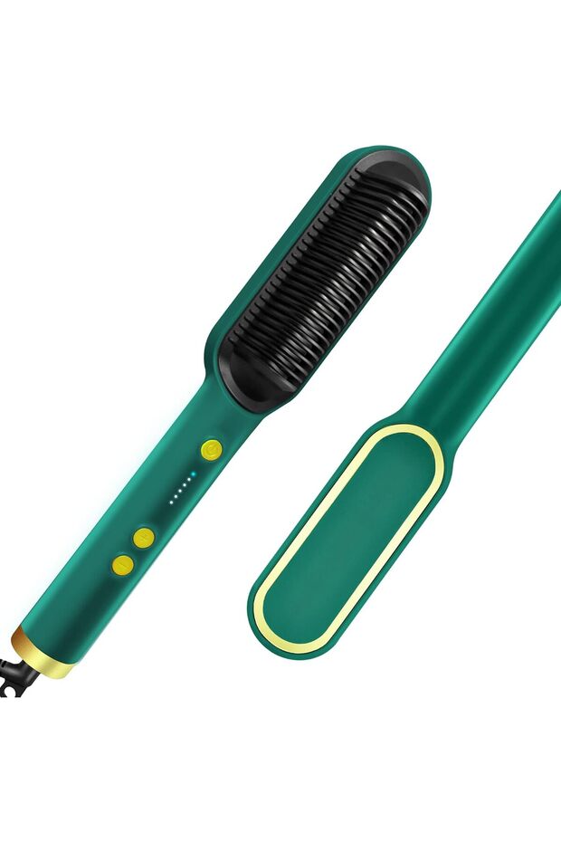Hair Straightener Brush, Ionic 2-in-1, Fast Heating & 5 Temp Settings (Green)