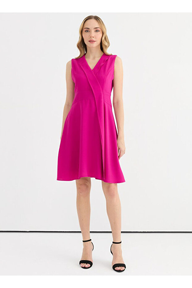 V-Neck Plain Fuchsia Standard Women's Dress 25Ysl7636