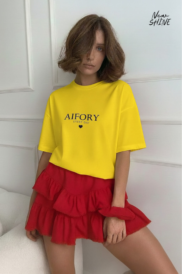 تي شيرت Aifory Every Day مطبوع قصة فضفاضة