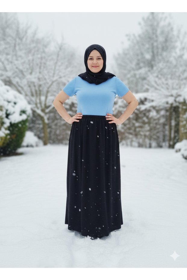 Winter Elastic Waist Partially Combed Cotton Fabric Maxi Length Mother Skirt, Prayer Skirt Sizes 38-54