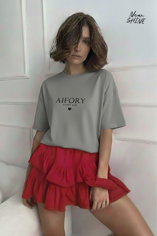 تي شيرت Aifory Every Day مطبوع قصة فضفاضة