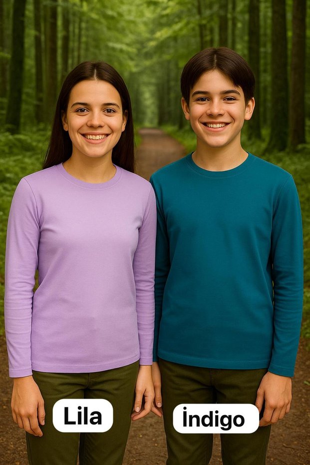 Unisex Girls and Boys Crew Neck Long Sleeve 2-Piece Set Badi T-Shirt Lila-Indigo