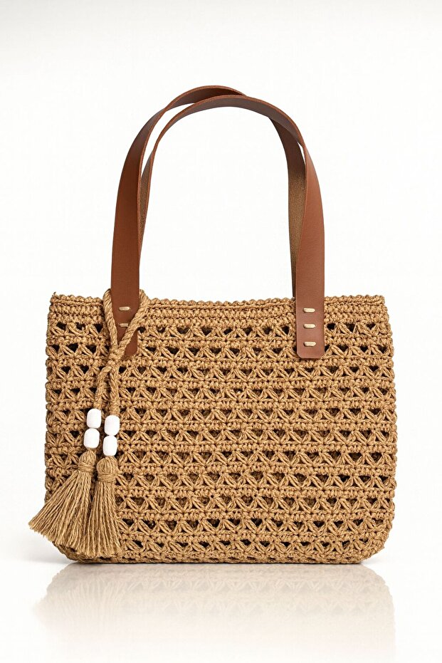 Women's Handmade Knitted Paper String Straw Beach Bag