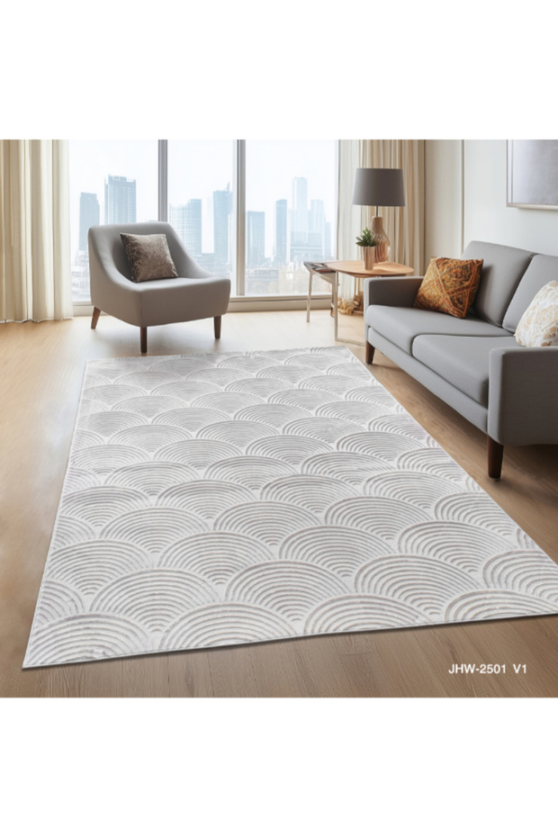 سجادة مستطيلة من البوليستر بنقشة منحنيات، 200 × 300 سم - 1