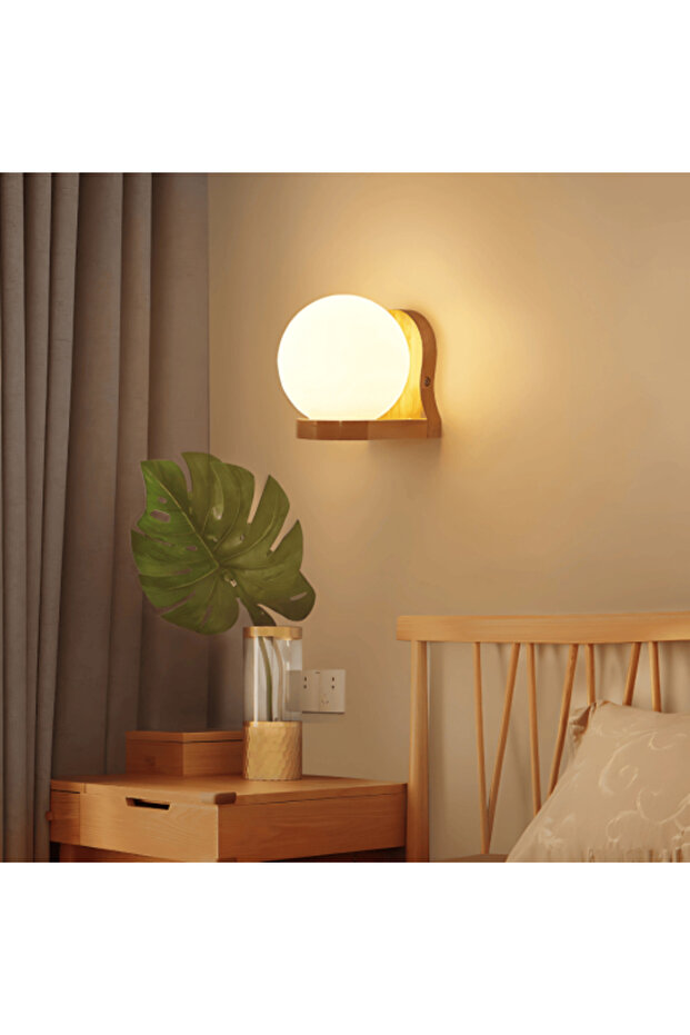 مصباح حائط حديث بقاعدة خشبية E27 - 1