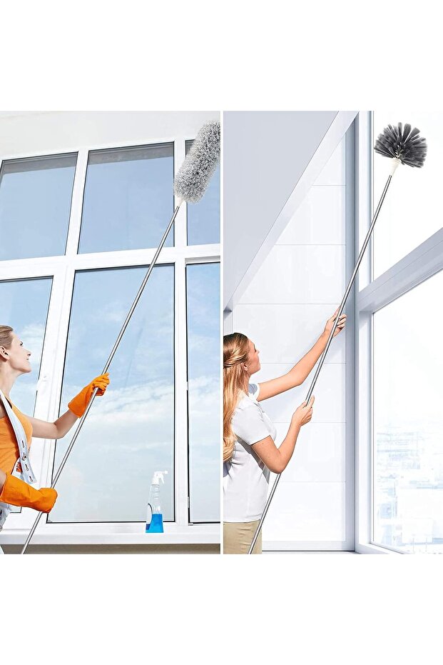Duster with Extra Long Extension Pole - Microfiber & Cobweb Double Replacement Heads - 5