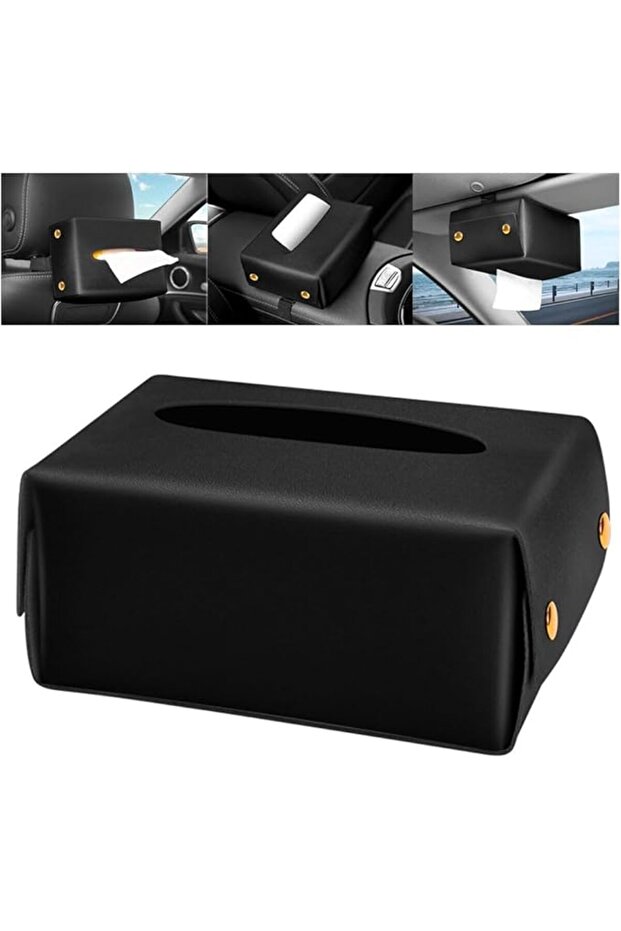 Premium Leather Car Tissue Holder, Large Rectangular Tissue Box Organizer, Black